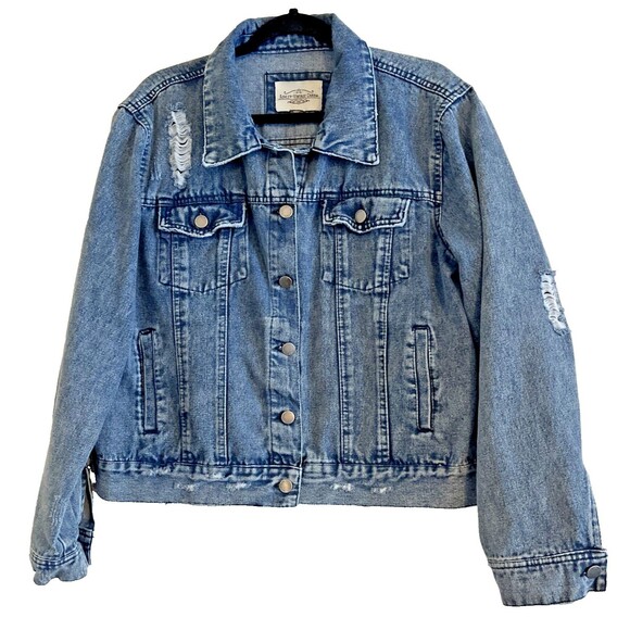Ashley By 26 Jackets & Blazers - Women’s 1X Denim Jacket Blue Jean Distressed Button Pockets Vintage Charm Staple